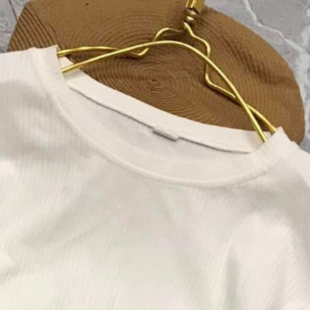 White Ribbed Button Side Knit Top - image 2